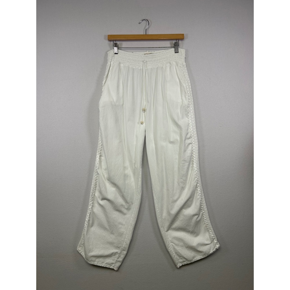 Coastal Boho Sea Spice Womens L White 100% Peruvian Cotton‎ Crochet Trim Pants